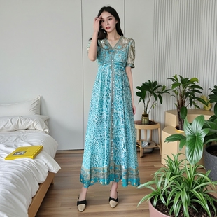 印花连衣裙 气质大女主花色高级感夏长款 411050超值精品女装 新款