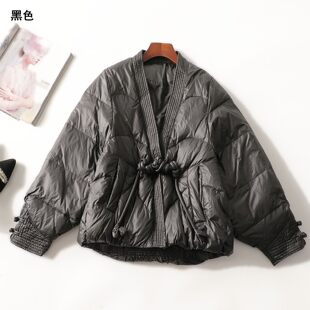 247411超值高性价比女装短款白鸭绒冬保暖新中式单扣长袖羽绒服