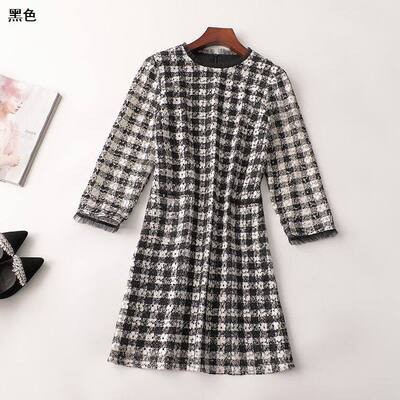 406241金标高货南油高端女装轻奢气质法式夏季圆领九分袖连衣裙