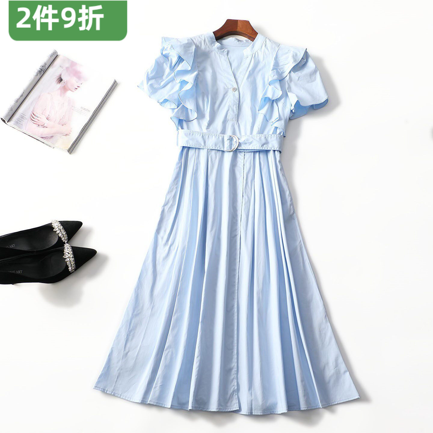 248492南油高端轻奢高档女装棉质温柔女人味夏加长款短袖连衣裙