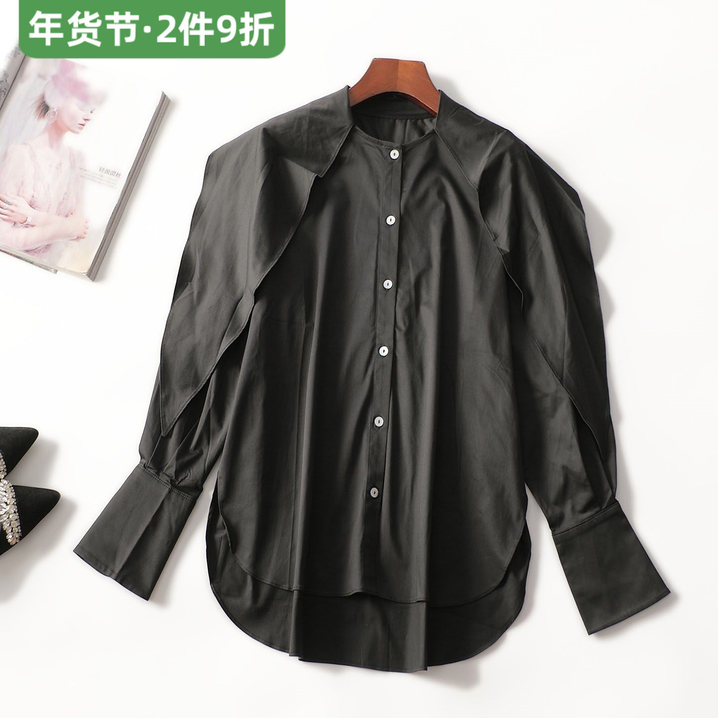 412620 秋中长款单排扣长袖衬衫,女装/女士精品,衬衫,淘宝优惠券,粉丝福利购,淘宝优惠卷