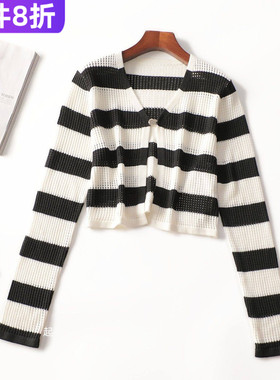 246942 秋短款单扣长袖针织衫