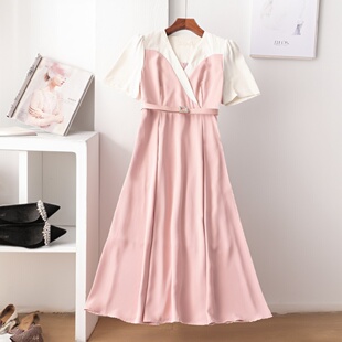 V领短袖 南油粘胶夏加长款 连衣裙 亏本清货高档女装 409222强烈推荐