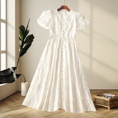 245831超值精品女装 连衣裙仙气款 气质刺绣天丝夏加长款 V领短袖