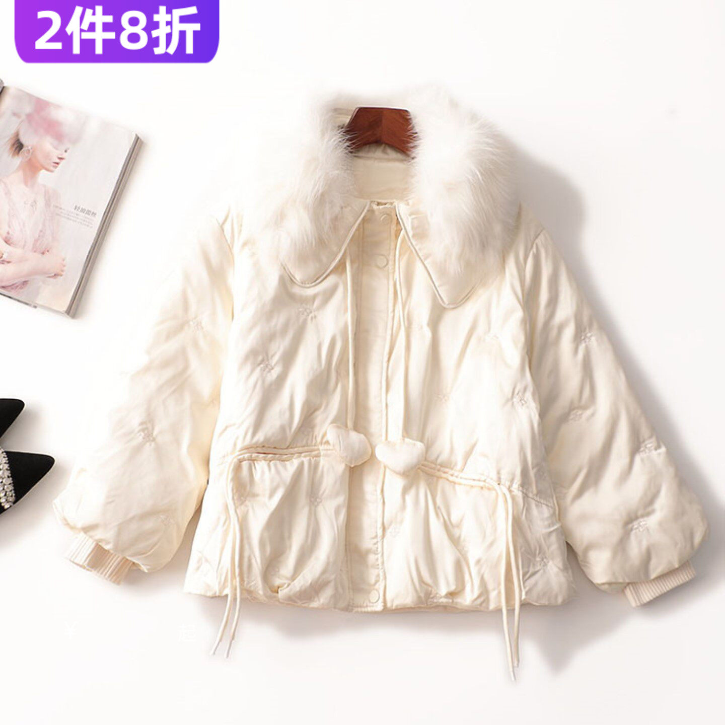 244368亏本清货超值精品女装真毛领冬中长款翻领长袖羽绒服