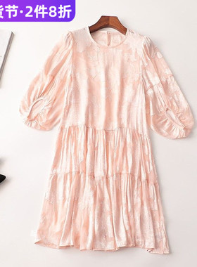243126 秋中长款圆领九分袖连衣裙