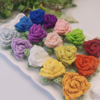 迷你尖头玫瑰 DIY手钩毛线编织辅料胸花饰品耳饰材料花朵3.5CM