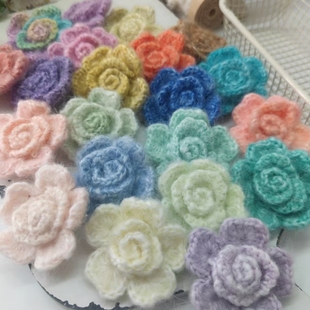 马海毛玫瑰 DIY手钩花毛线编织花朵辅料胸花饰品材料手工花5.5CM