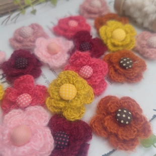 手工毛线钩花朵立体辅料毛衣装饰胸针鞋袜胸花装饰配饰DIY马海毛