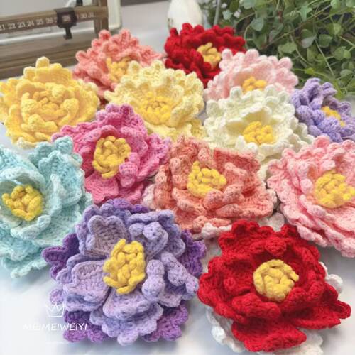 木芙蓉 DIY手钩花毛线编织花朵服装辅料胸花饰品材料手工花10CM