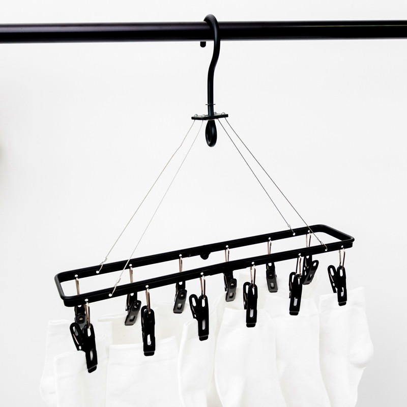 晒袜架晾袜子折叠衣架内衣晾晒多夹子铝合金多功能黑色袜夹晾衣架