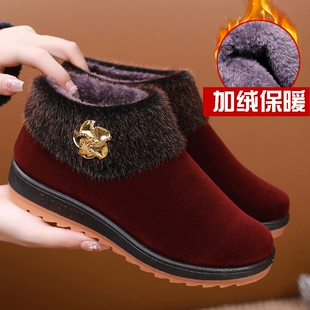 防滑软底奶奶加厚棉鞋 老北京布鞋 中老年加绒保暖休闲棉靴 冬季 女鞋