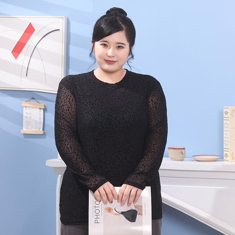 豹纹打底衫女新款秋冬装中长款长袖女士t恤大码女装妈妈洋气上衣