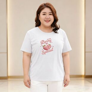 撞色正肩印花短袖 300斤大码 新款 2026夏季 T恤200宽松上衣 女装