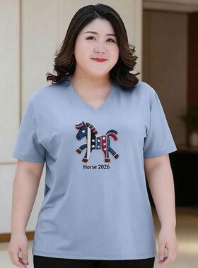 300斤大码女胖MM短袖t恤女2026新款夏季宽松半袖女生夏日上衣PC