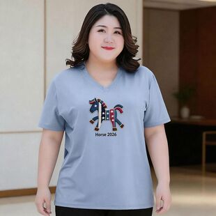 夏季 300斤大码 女胖MM短袖 t恤女2026新款 女生夏日上衣PC 宽松半袖