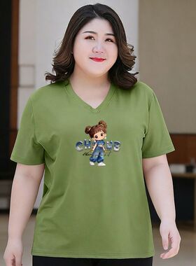 300斤短袖女t恤夏季2026新款宽松大码胖mm遮肚子穿搭半袖PC