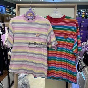 一月特惠小狐狸韩国直邮NERDY专柜新款时尚潮流彩虹条纹短袖T恤衫