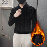 韩绒男士衬衫长袖秋冬季2025新款高档加绒加厚寸衫HF666-特P70，男装衬衫，电商B372