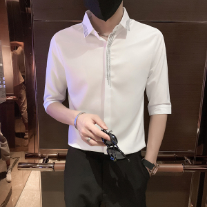 刺绣高级感潮流男士七分袖衬衫7分半截袖寸衫轻奢衬衣   A161-P55图片