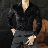韩绒压花高级感轻奢潮男士长袖衬衫秋天新款免烫衬衣HF314-P68，男装衬衫，电商B372