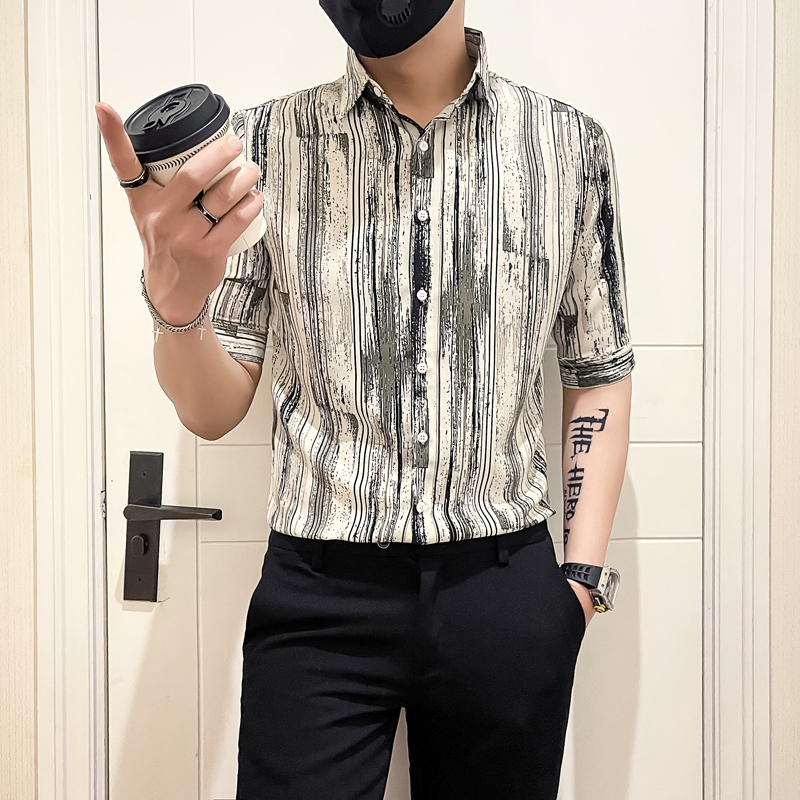 社会小伙店主风无头风2025夏装新款潮男士七分袖衬衫A253-P58控78，男装衬衫，电商B372