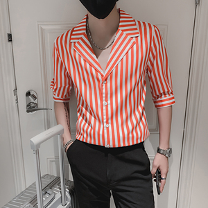 七分袖衬衫男士修身时尚ins寸衫个性痞帅上衣服装   B372-A26-P50图片
