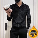 加厚金丝绒社会小伙店主风轻熟风商务风男士长袖衬衫A229加绒-P75，男装衬衫，电商B372