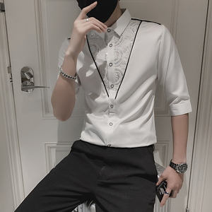 七分袖衬衫男士修身时尚ins寸衫个性痞帅上衣服装   B372-A31-P50图片