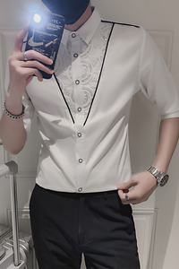 七分袖衬衫男士修身时尚ins寸衫个性痞帅上衣服装   B372-A31-P50图片