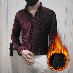 满天星烫钻长袖衬衫2025新品加绒加厚潮男士痞帅寸衫 HF777-特P70图片