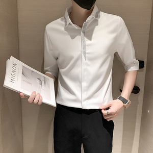刺绣高级感潮流男士七分袖衬衫7分半截袖寸衫轻奢衬衣   A161-P55图片