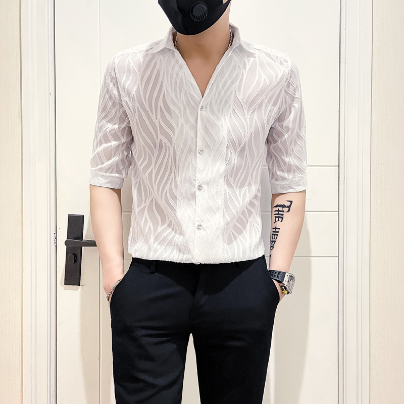 社会小伙店主风无头风2025夏装新款潮男士七分袖衬衫A238-P58控78，男装衬衫，电商B372