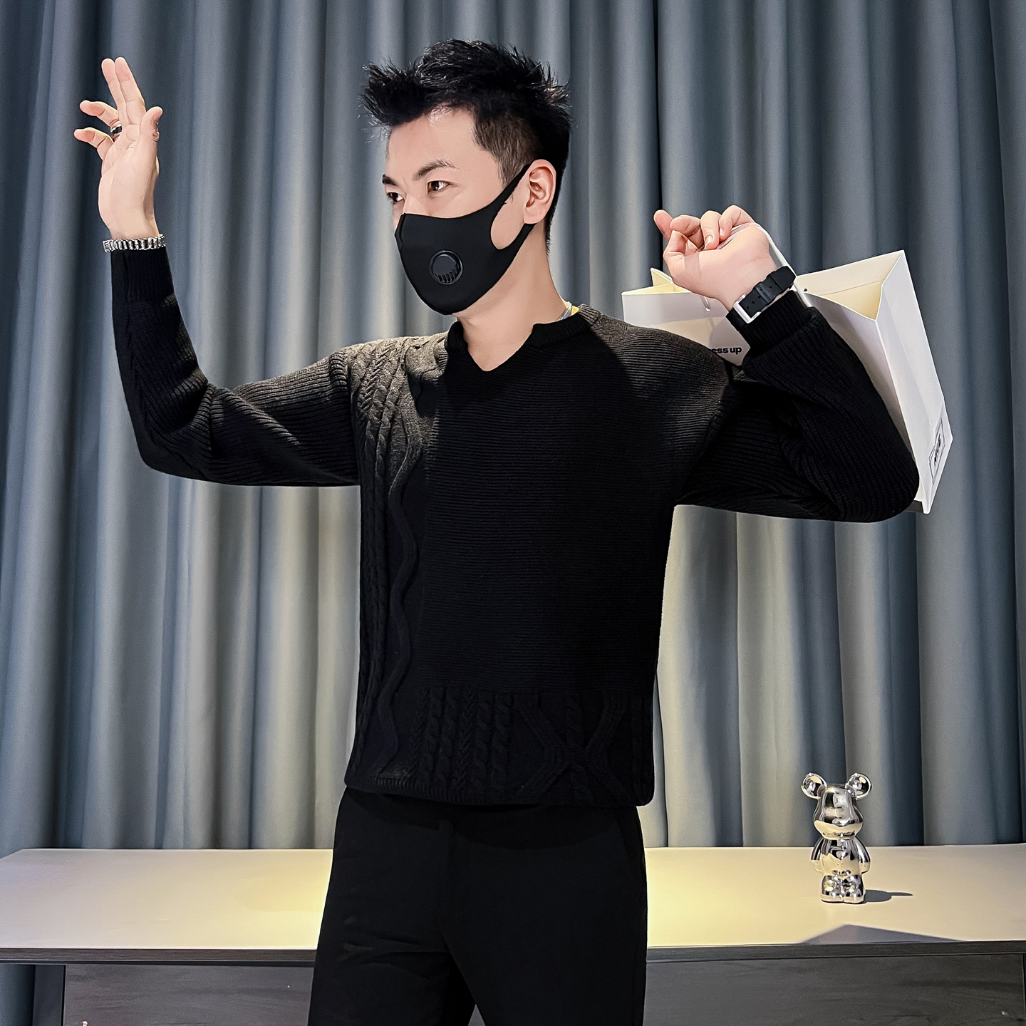 2025秋冬装新款社会小伙高级感帅气打底线衣潮男士毛衣M03-P68，男装T恤，电商B372