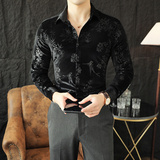 韩绒压花高级感轻奢潮男士长袖衬衫秋天新款免烫衬衣HF314-P68，男装衬衫，电商B372