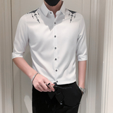 夏装新款七分袖衬衫男装ins潮牌西装领刺绣寸衫衣服A179-P55，男装衬衫，电商B372