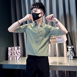 社会小伙2025新品修身型V领条纹男士中袖衬衫B372-A237-P58控78，男装衬衫，电商B372