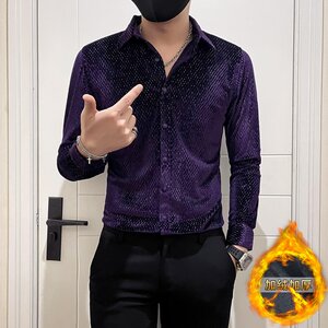 加厚金丝绒社会小伙店主风轻熟风商务风修身长袖衬衫A229加绒-P75图片