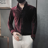 满天星烫钻韩绒长袖衬衫秋天潮男士痞帅炸街寸衫HF307-特P60，男装衬衫，电商B372