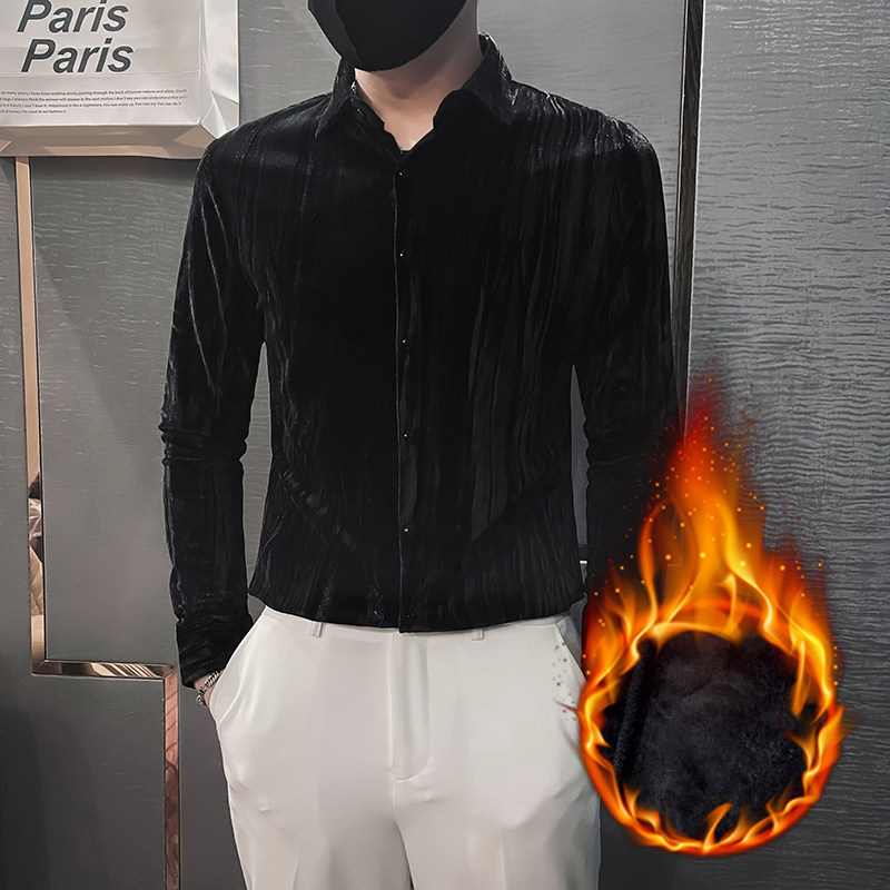 韩绒男士衬衫长袖秋冬季2025新款高档加绒加厚寸衫 HF666-特P70图片