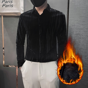 韩绒男士衬衫长袖秋冬季2025新款高档加绒加厚寸衫 HF666-特P70图片