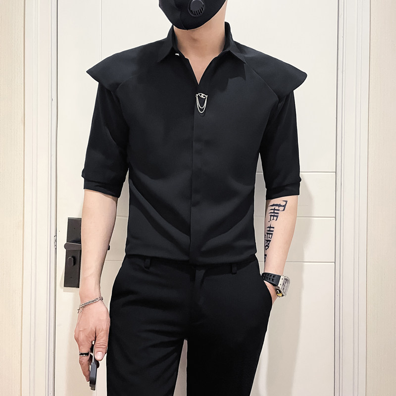社会小伙店主风无头英伦2025夏装新款男五分袖衬衫A259-P58控78,男装T恤,电商B372