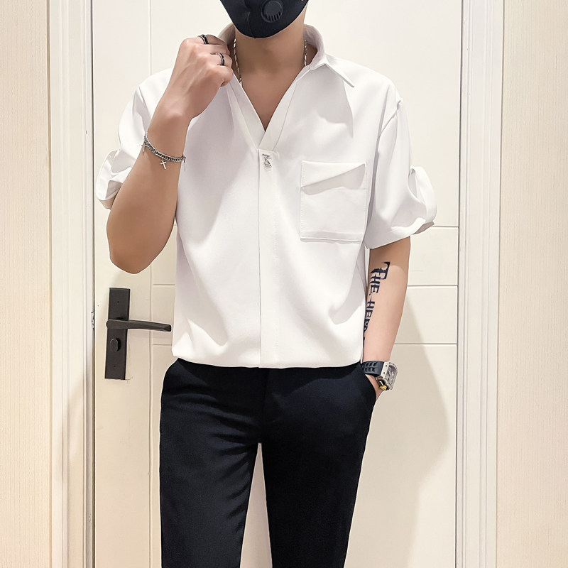 社会小伙店主风无头英伦2025夏季新品男士短袖衬衫A261-P58控78,男装T恤,电商B372