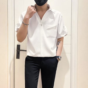 社会小伙店主风无头英伦2025夏季新品男士短袖衬衫 A261-P58 控78图片