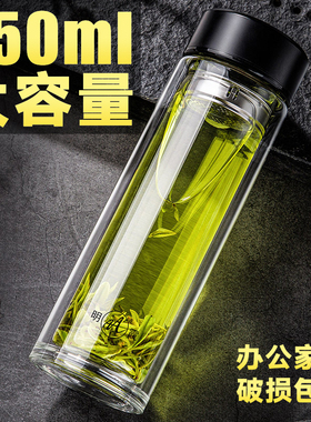 双层玻璃杯水杯便携大容量办公杯带盖过滤男女泡茶杯加厚车载杯子