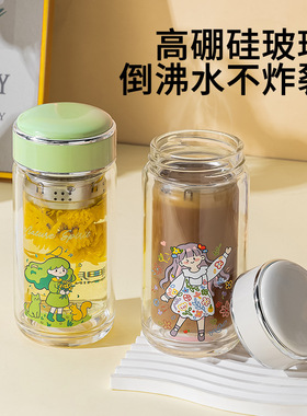 迷你玻璃杯女高颜值双层水杯女生茶杯2026新款便携家用喝水小杯子