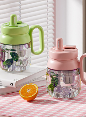 女ins高颜值水杯2024新款网红玻璃杯带吸管水杯茶水分离泡茶杯子