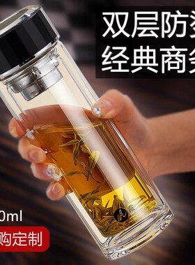 明霞双层玻璃杯家用高硼硅玻璃杯大容量男士便携水杯车载泡茶杯子