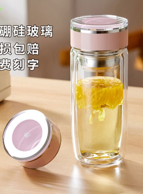 玻璃杯女高颜值双层加厚水杯女生花茶杯2025新款便携家用喝水杯子
