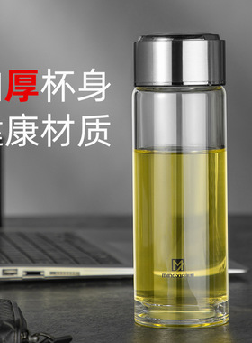 明霞高硼硅玻璃杯单层透明泡茶杯办公杯中老年家用耐热加厚水杯子